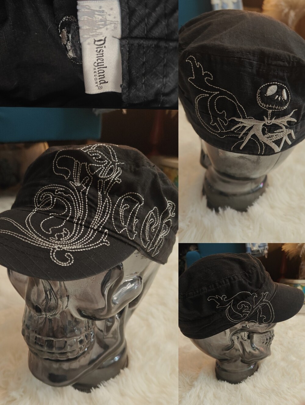 Y2K Jack Skeleton Black Embroidered  Cadet Cap From Disneyland